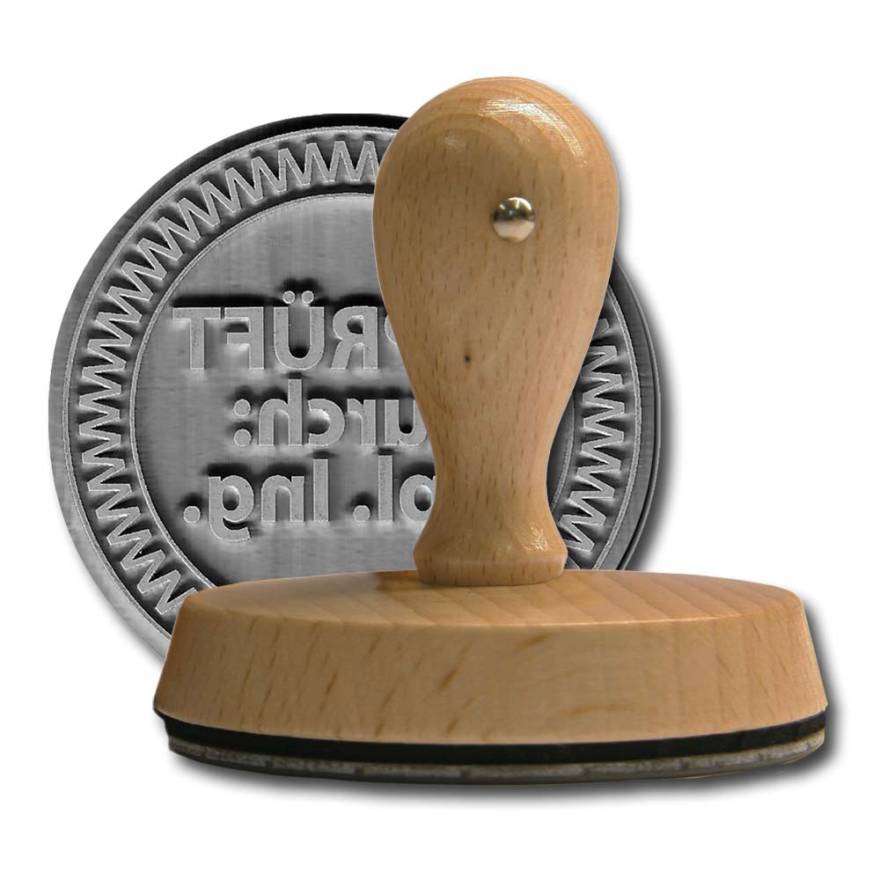 Runder Holzstempel mit einem Durchmesser von 90 mm.
